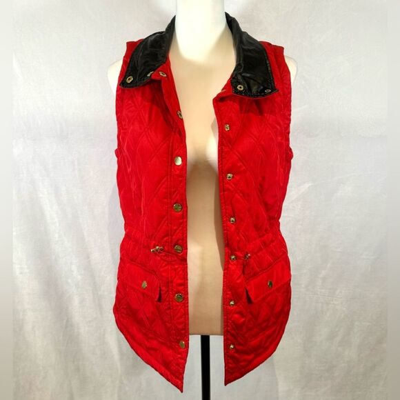 Kim Rogers red quilted puffer vest with faux leather collar size small - Picture 1 of 6